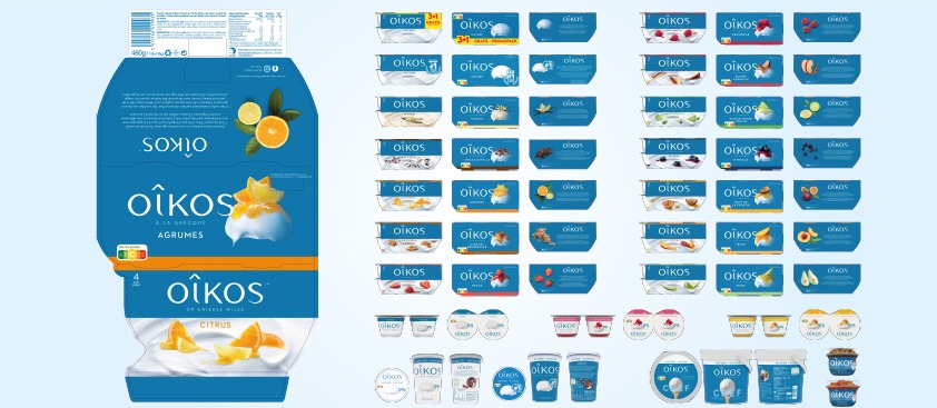 Gamme packaging complète Oikos Belgique