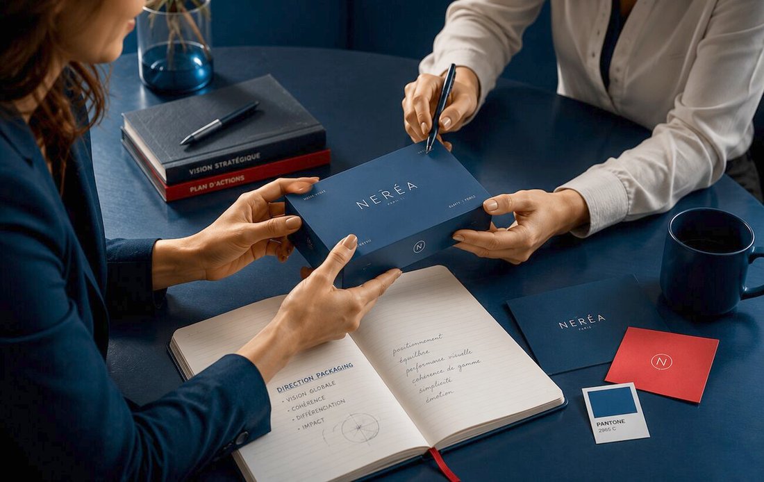 Direction packaging présentant une gamme au comité